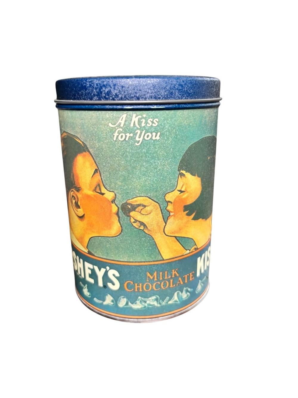 Vintage 1980 Hershey’s Kisses “A Kiss for You” Metal Candy Tin Blue Collectible